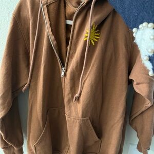 Brown Hoodie with Sun Embroidery